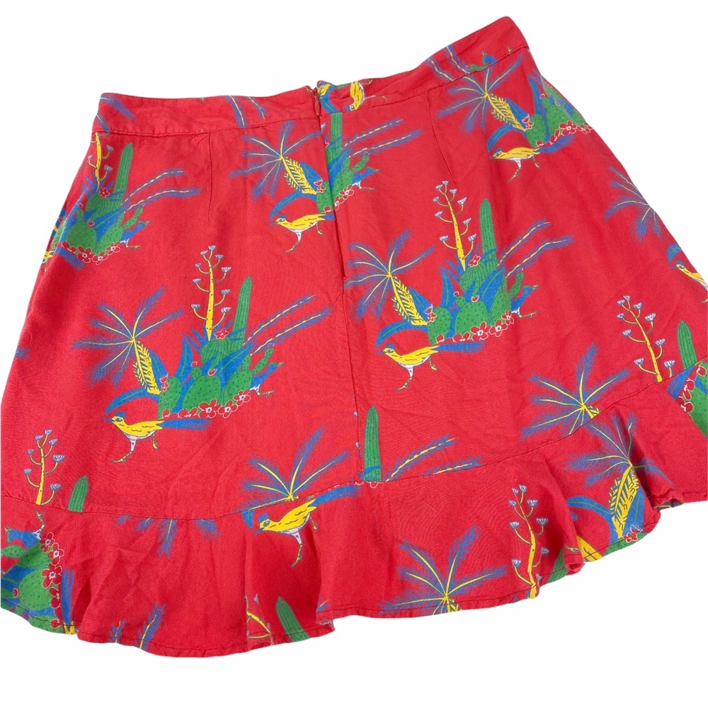 Honey Punch Red Tropical Floral Ruffle Mini Skirt - Picture 7 of 9
